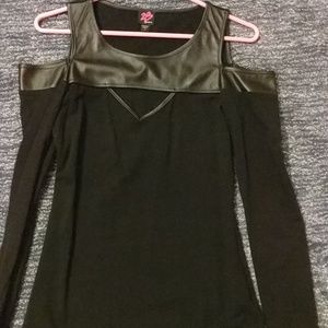 Bebe Cold shoulder leather accent top